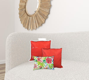 Homeroots Set Of Three 19" X 19" Red And White Zippered Solid Color Throw Indoor Outdoor Pillow Cover  Uv Protected Polyester 472800