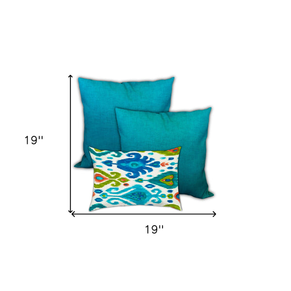 Homeroots Set Of Three 19" X 19" Green And White Zippered Solid Color Throw Indoor Outdoor Pillow Cover  Uv Protected Polyester 472806