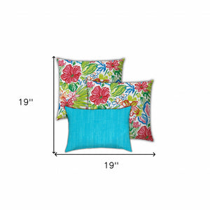 Homeroots Set Of Three 19" X 19" Red And Blue Zippered Floral Throw Indoor Outdoor Pillow Cover  Uv Protected Polyester 472823