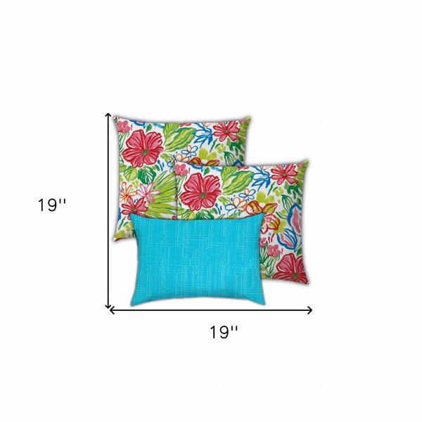 Homeroots Set Of Three 19" X 19" Red And Blue Zippered Floral Throw Indoor Outdoor Pillow Cover  Uv Protected Polyester 472823