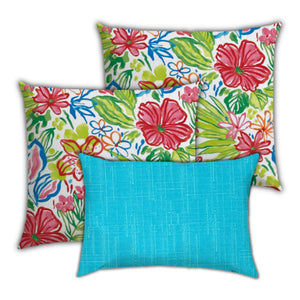 Homeroots Set Of Three 19" X 19" Red And Blue Zippered Floral Throw Indoor Outdoor Pillow Cover  Uv Protected Polyester 472823