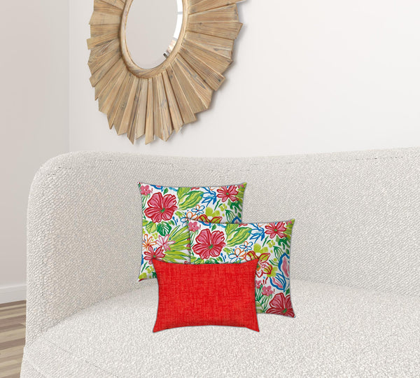 Homeroots Set Of Three 19" X 19" Red And White Zippered Floral Throw Indoor Outdoor Pillow Cover  Uv Protected Polyester 472824