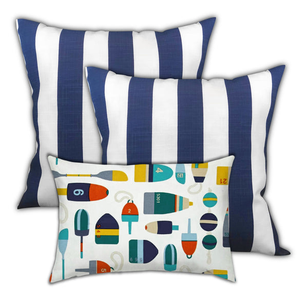 Homeroots Set Of Three 19" X 19" White And Green Zippered Striped Throw Indoor Outdoor Pillow Cover  Uv Protected Polyester 472831