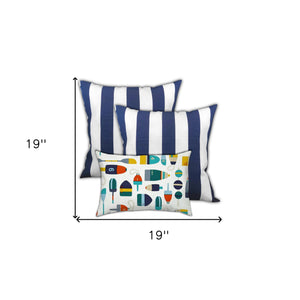 Homeroots Set Of Three 19" X 19" White And Green Zippered Striped Throw Indoor Outdoor Pillow Cover  Uv Protected Polyester 472831