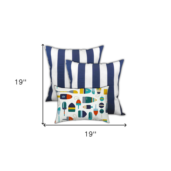 Homeroots Set Of Three 19" X 19" White And Green Zippered Striped Throw Indoor Outdoor Pillow Cover  Uv Protected Polyester 472831