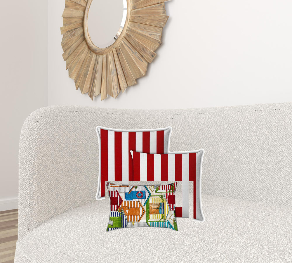 Homeroots Set Of Three 19" X 19" Orange And White Zippered Striped Throw Indoor Outdoor Pillow Cover  Uv Protected Polyester 472832