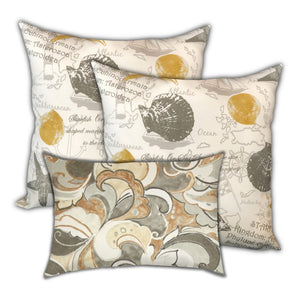 Homeroots Set Of Three 19" X 19" White And Beige Seashells Zippered Nautical Throw Indoor Outdoor Pillow Cover  Uv Protected Polyester 472837