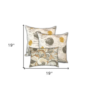 Homeroots Set Of Three 19" X 19" White And Beige Seashells Zippered Nautical Throw Indoor Outdoor Pillow Cover  Uv Protected Polyester 472837