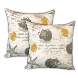 Homeroots Set Of Three 19" X 19" White And Yellow Seashells Zippered Nautical Throw Indoor Outdoor Pillow Cover  Uv Protected Polyester 472838