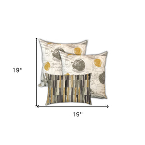 Homeroots Set Of Three 19" X 19" White And Yellow Seashells Zippered Nautical Throw Indoor Outdoor Pillow Cover  Uv Protected Polyester 472838