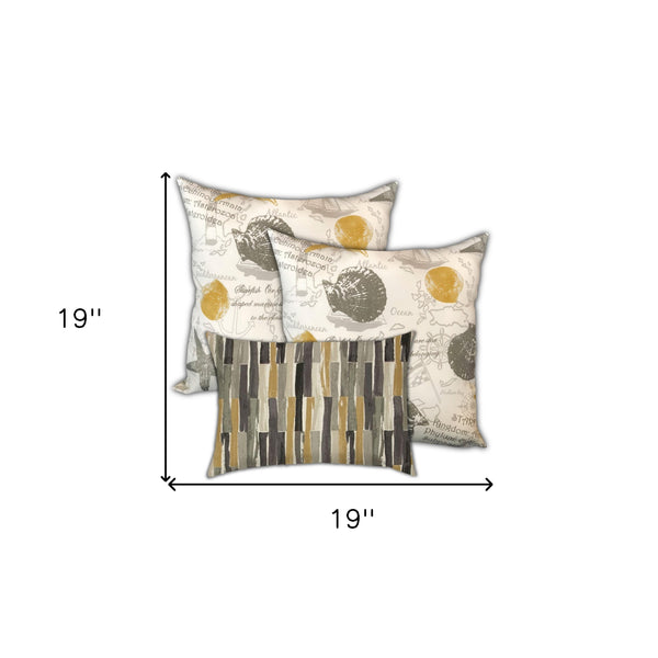 Homeroots Set Of Three 19" X 19" White And Yellow Seashells Zippered Nautical Throw Indoor Outdoor Pillow Cover  Uv Protected Polyester 472838