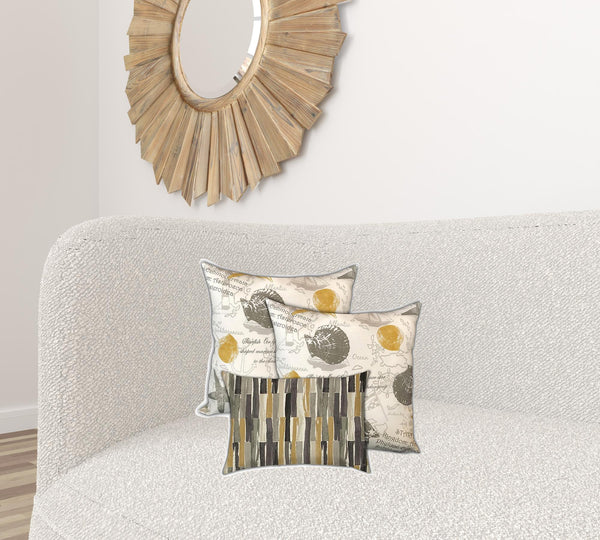 Homeroots Set Of Three 19" X 19" White And Yellow Seashells Zippered Nautical Throw Indoor Outdoor Pillow Cover  Uv Protected Polyester 472838