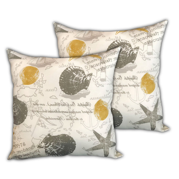 Homeroots Set Of Three 19" X 19" White And Yellow Seashells Zippered Nautical Throw Indoor Outdoor Pillow Cover  Uv Protected Polyester 472838