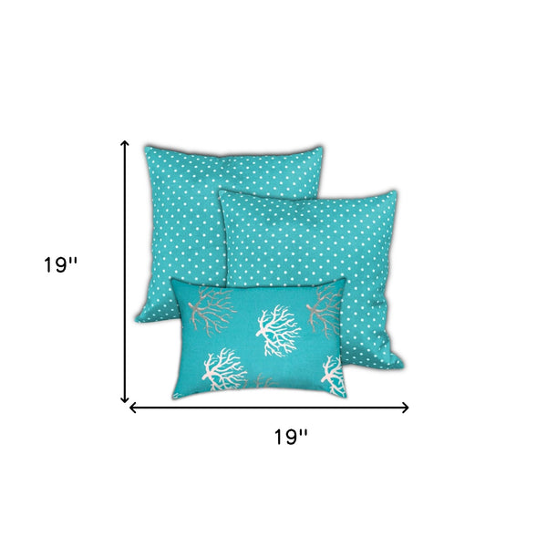 Homeroots Set Of Three 19" X 19" Ocean Blue And White Zippered Polka Dots Throw Indoor Outdoor Pillow Cover  Uv Protected Polyester 472839