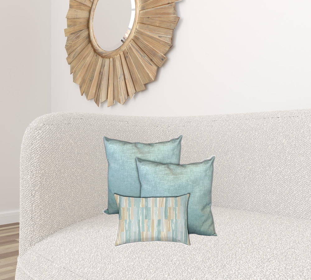 Homeroots Set Of Three 19" X 19" Tan And Seafoam Zippered Solid Color Throw Indoor Outdoor Pillow Cover  Uv Protected Polyester 472854