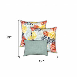 Homeroots Set Of Three 19" X 19" Seafoam And White Zippered Floral Throw Indoor Outdoor Pillow Cover  Uv Protected Polyester 472858