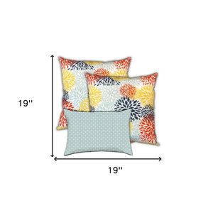 Homeroots Set Of Three 19" X 19" Seafoam And White Zippered Floral Throw Indoor Outdoor Pillow Cover  Uv Protected Polyester 472861