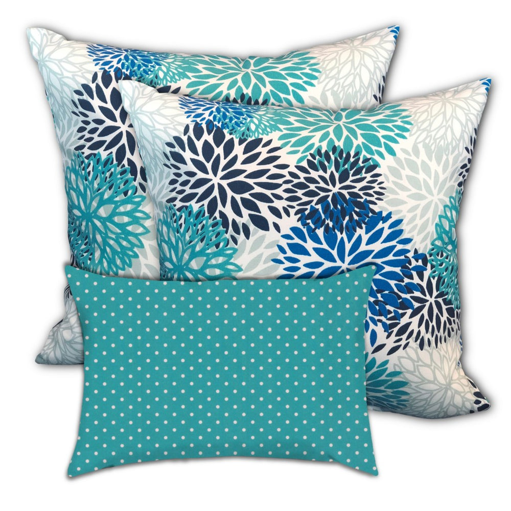 Homeroots Set Of Three 19" X 19" Blue And White Zippered Floral Throw Indoor Outdoor Pillow Cover  Uv Protected Polyester 472871