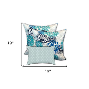 Homeroots Set Of Three 19" X 19" Blue And White Zippered Floral Throw Indoor Outdoor Pillow Cover  Uv Protected Polyester 472873