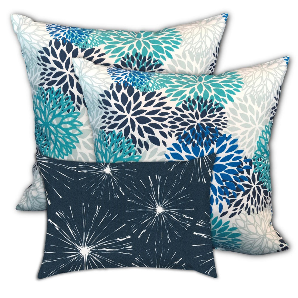 Homeroots Set Of Three 19" X 19" Blue And White Zippered Floral Throw Indoor Outdoor Pillow Cover  Uv Protected Polyester 472875