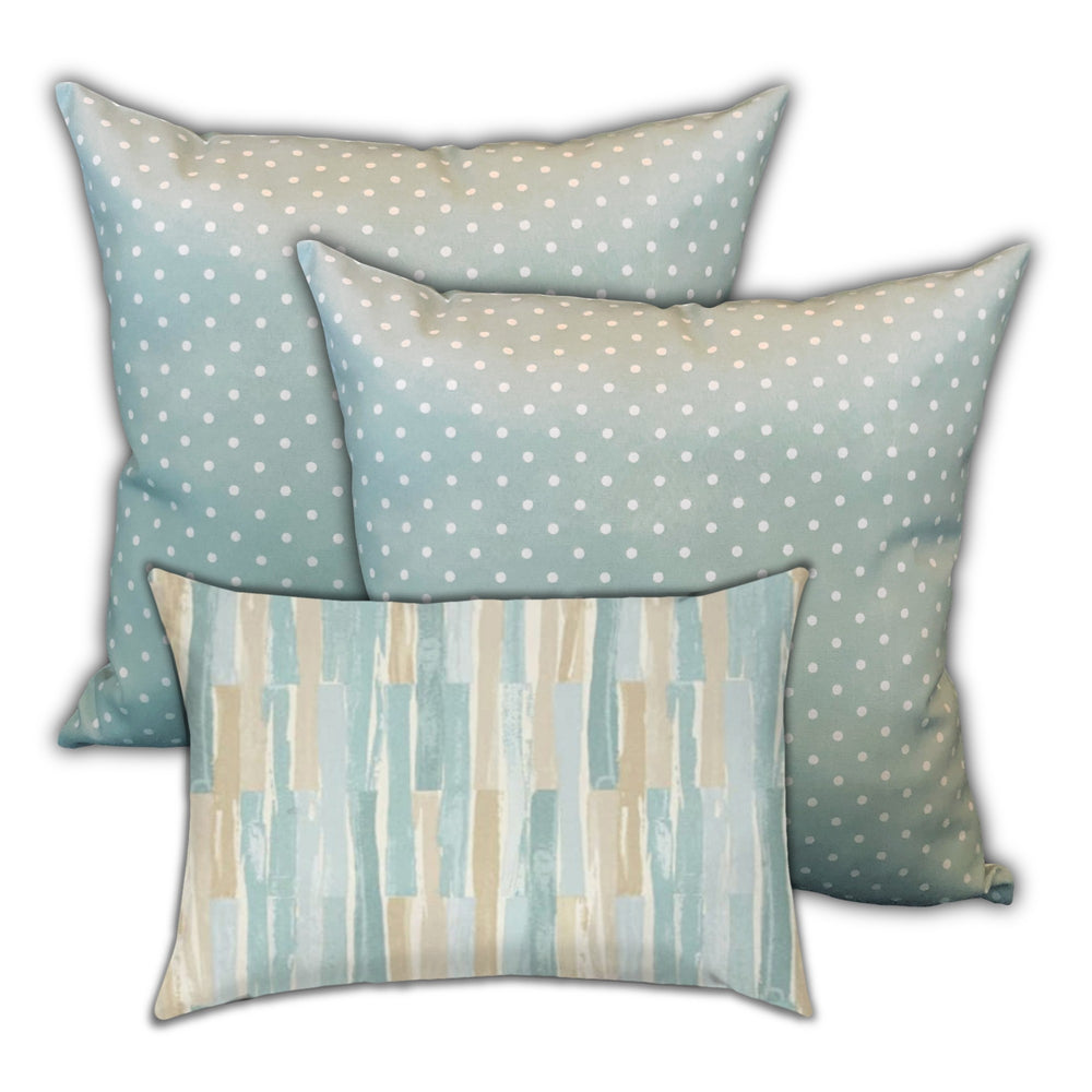 Homeroots Set Of Three 19" X 19" Tan And Seafoam Zippered Polka Dots Throw Indoor Outdoor Pillow Cover  Uv Protected Polyester 472882