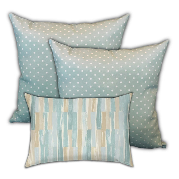 Homeroots Set Of Three 19" X 19" Tan And Seafoam Zippered Polka Dots Throw Indoor Outdoor Pillow Cover  Uv Protected Polyester 472882