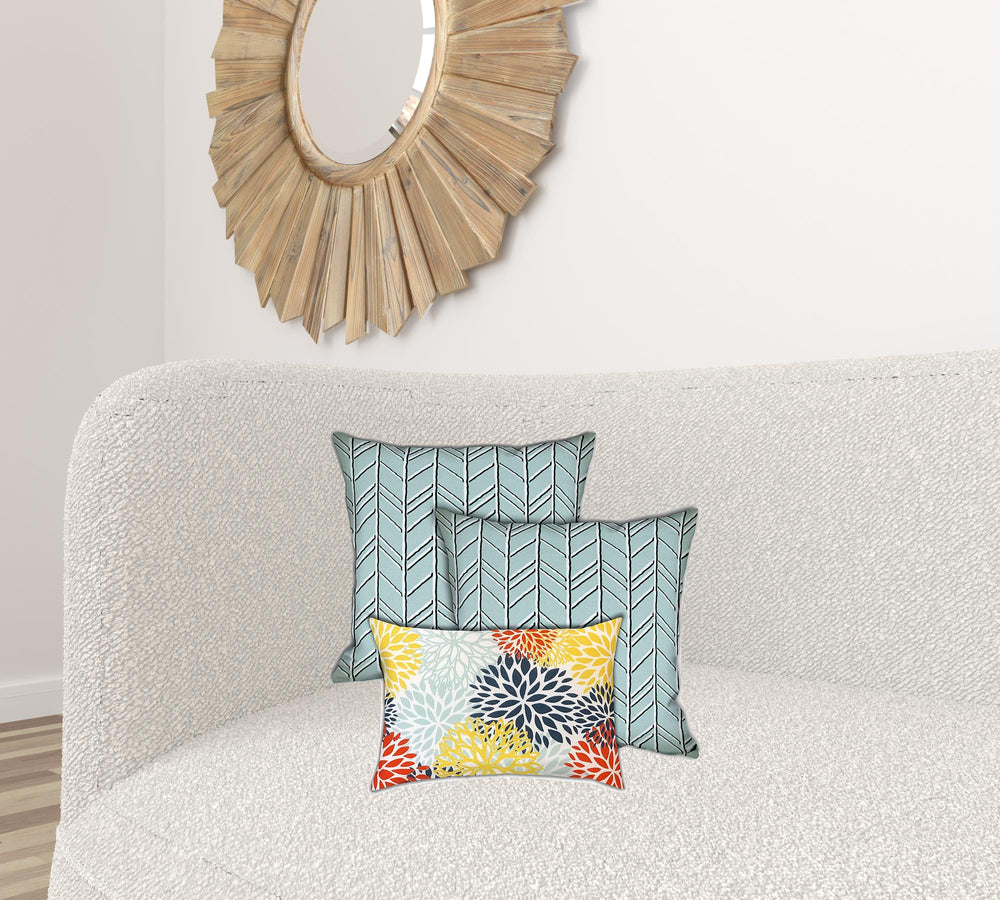 Homeroots Set Of Three 19" X 19" Seafoam And White Zippered Floral Throw Indoor Outdoor Pillow Cover  Uv Protected Polyester 472883