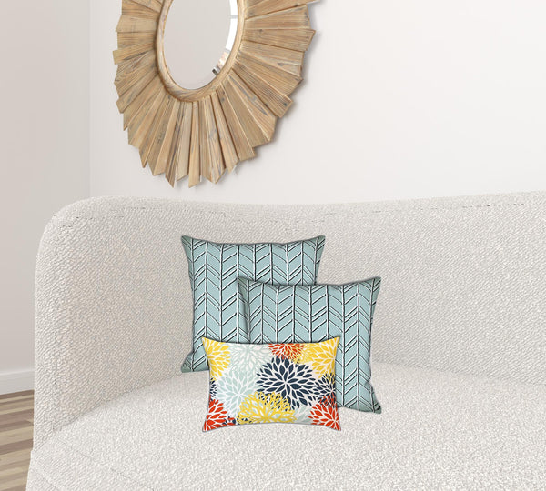 Homeroots Set Of Three 19" X 19" Seafoam And White Zippered Floral Throw Indoor Outdoor Pillow Cover  Uv Protected Polyester 472883