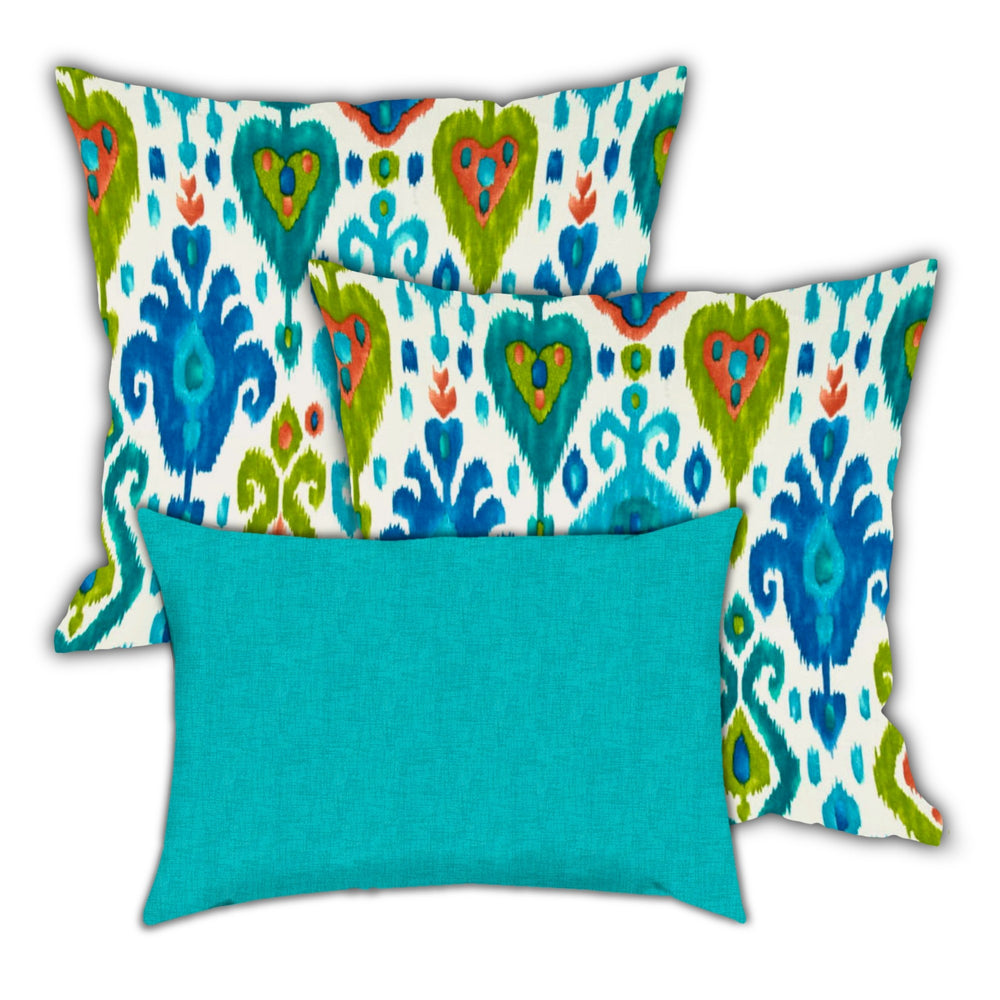 Homeroots Set Of Three 19" X 19" Green And White Zippered Ikat Throw Indoor Outdoor Pillow Cover  Uv Protected Polyester 472907