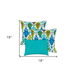 Homeroots Set Of Three 19" X 19" Green And White Zippered Ikat Throw Indoor Outdoor Pillow Cover  Uv Protected Polyester 472907