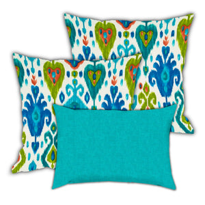 Homeroots Set Of Three 19" X 19" Green And White Zippered Ikat Throw Indoor Outdoor Pillow Cover  Uv Protected Polyester 472907