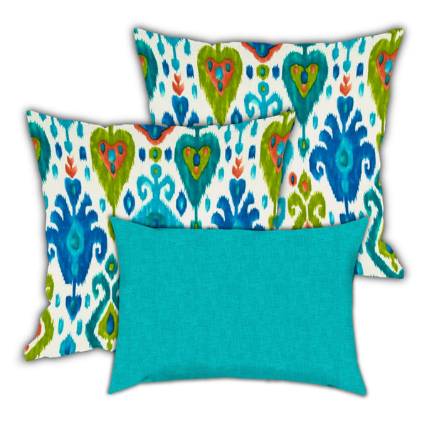 Homeroots Set Of Three 19" X 19" Green And White Zippered Ikat Throw Indoor Outdoor Pillow Cover  Uv Protected Polyester 472907