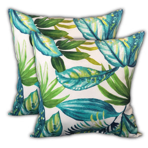 Homeroots Set Of Three 19" X 19" White And Green Zippered Tropical Throw Indoor Outdoor Pillow Cover  Uv Protected Polyester 472910