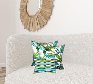 Homeroots Set Of Three 19" X 19" White And Green Zippered Tropical Throw Indoor Outdoor Pillow Cover  Uv Protected Polyester 472910