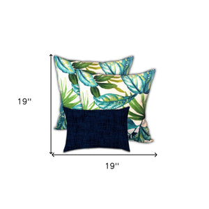 Homeroots Set Of Three 19" X 19" White And Blue Zippered Tropical Throw Indoor Outdoor Pillow Cover  Uv Protected Polyester 472913