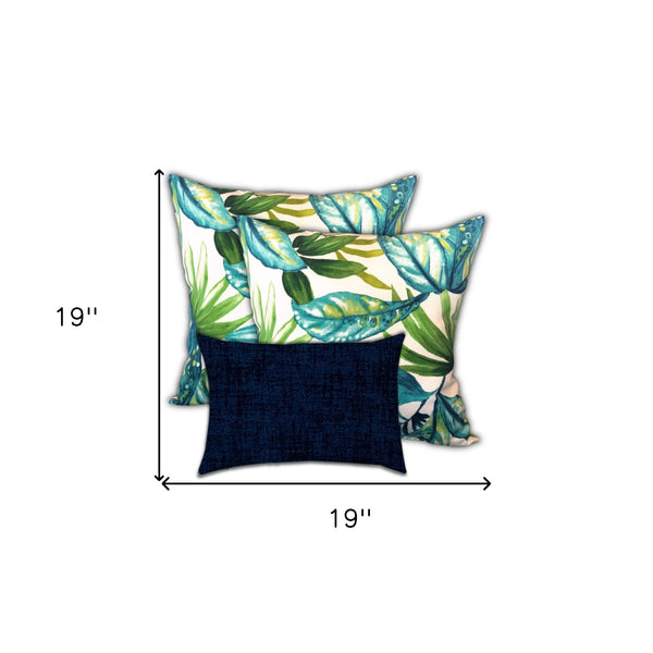 Homeroots Set Of Three 19" X 19" White And Blue Zippered Tropical Throw Indoor Outdoor Pillow Cover  Uv Protected Polyester 472913
