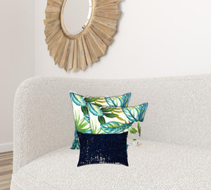 Homeroots Set Of Three 19" X 19" White And Blue Zippered Tropical Throw Indoor Outdoor Pillow Cover  Uv Protected Polyester 472913