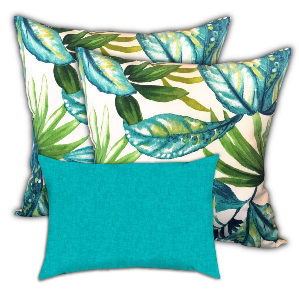 Homeroots Set Of Three 19" X 19" White And Gray Zippered Tropical Throw Indoor Outdoor Pillow Cover  Uv Protected Polyester 472914