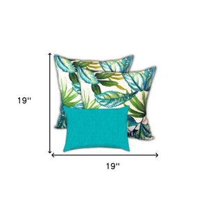 Homeroots Set Of Three 19" X 19" White And Gray Zippered Tropical Throw Indoor Outdoor Pillow Cover  Uv Protected Polyester 472914