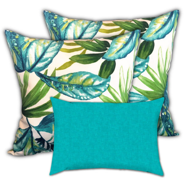 Homeroots Set Of Three 19" X 19" White And Gray Zippered Tropical Throw Indoor Outdoor Pillow Cover  Uv Protected Polyester 472914