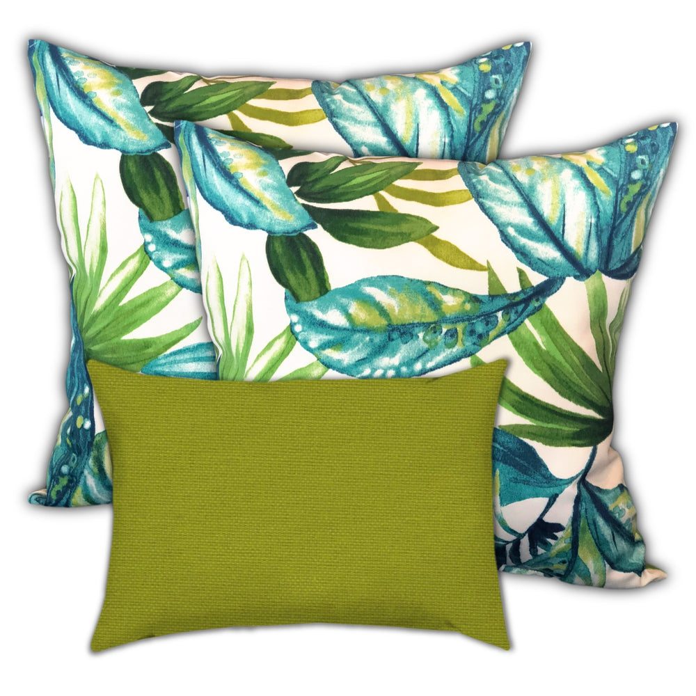 Homeroots Set Of Three 19" X 19" White And Blue Zippered Tropical Throw Indoor Outdoor Pillow Cover  Uv Protected Polyester 472916