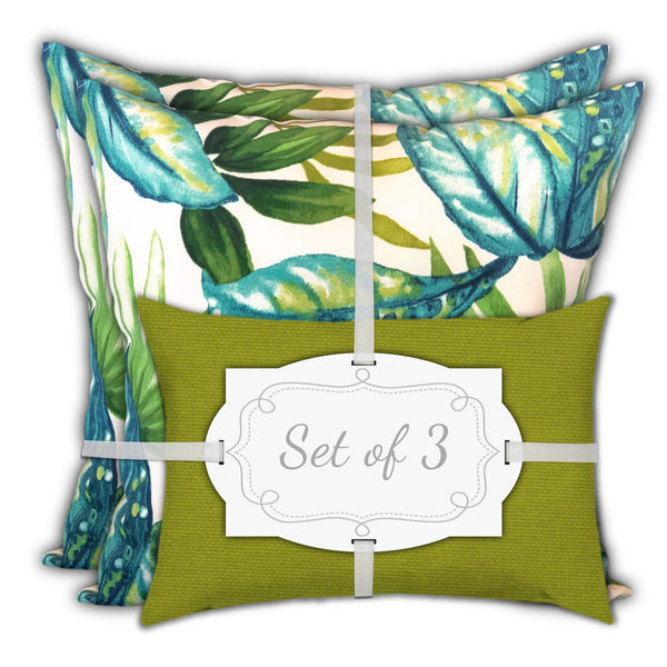 Homeroots Set Of Three 19" X 19" White And Blue Zippered Tropical Throw Indoor Outdoor Pillow Cover  Uv Protected Polyester 472916