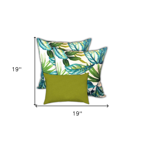 Homeroots Set Of Three 19" X 19" White And Blue Zippered Tropical Throw Indoor Outdoor Pillow Cover  Uv Protected Polyester 472916