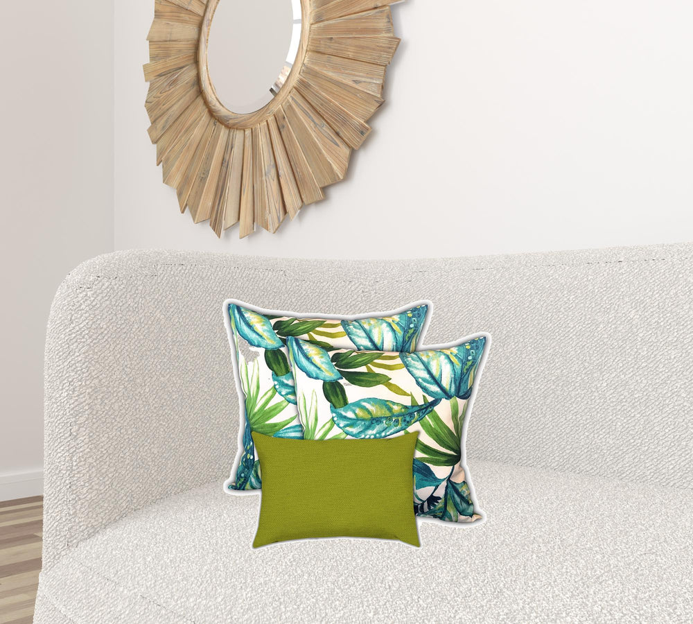 Homeroots Set Of Three 19" X 19" White And Blue Zippered Tropical Throw Indoor Outdoor Pillow Cover  Uv Protected Polyester 472916