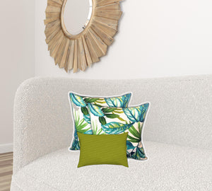 Homeroots Set Of Three 19" X 19" White And Blue Zippered Tropical Throw Indoor Outdoor Pillow Cover  Uv Protected Polyester 472916