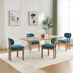 English Elm Wooden Wingback Dining Chairs Chenille Upholstered Farmhouse Set for Kitchen Comfort Teal W3244P316082