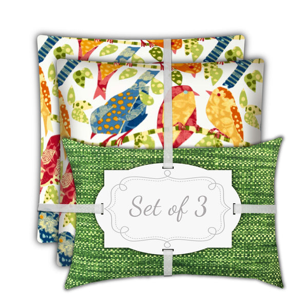 Homeroots Set Of Three 19" X 19" Gold And White Bird Zippered Throw Indoor Outdoor Pillow Cover  Uv Protected Polyester 472937