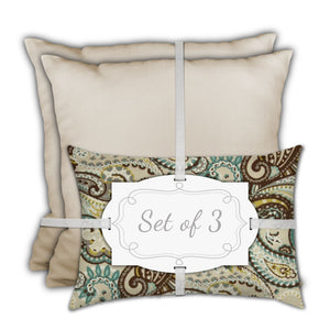 Homeroots Set Of Three 19" X 19" Brown And Tan Zippered Paisley Throw Indoor Outdoor Pillow Cover   472943