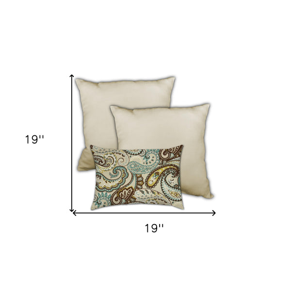 Homeroots Set Of Three 19" X 19" Brown And Tan Zippered Paisley Throw Indoor Outdoor Pillow Cover   472943