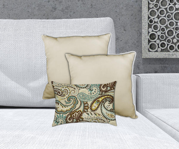 Homeroots Set Of Three 19" X 19" Brown And Tan Zippered Paisley Throw Indoor Outdoor Pillow Cover   472943